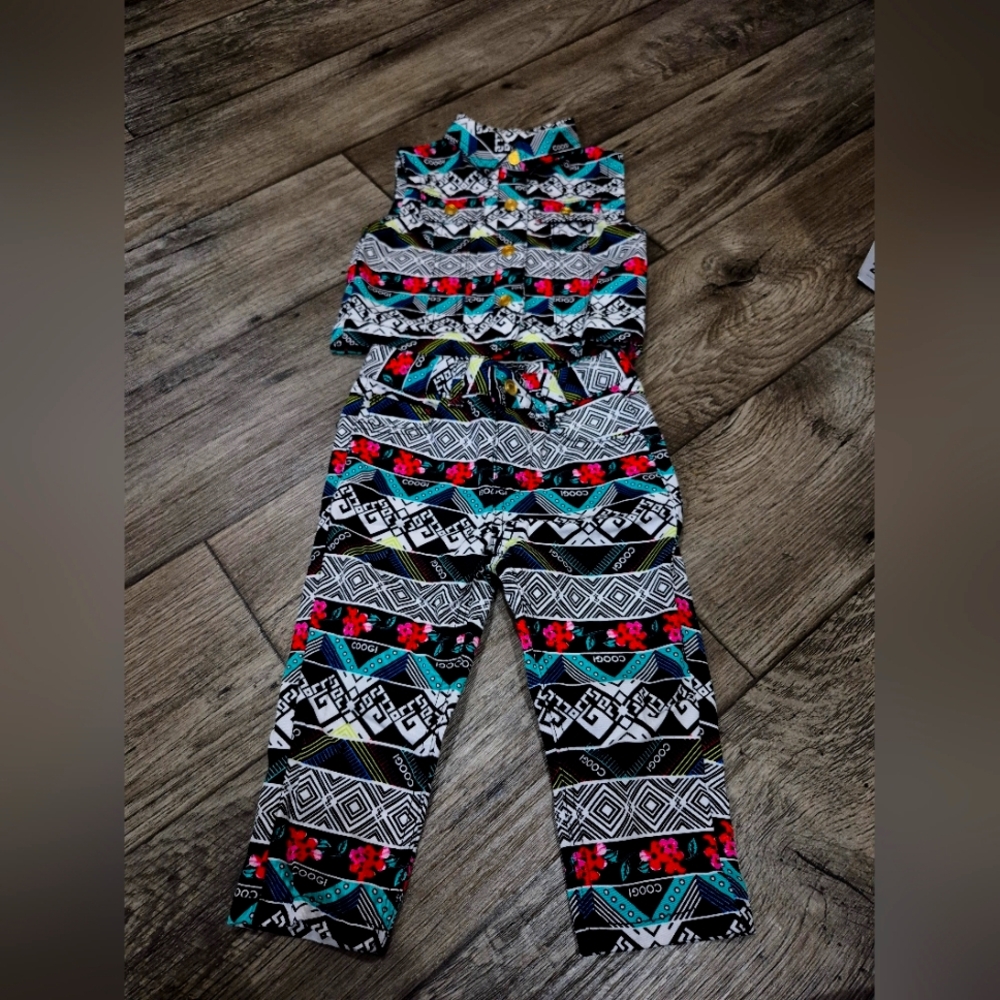Coogi Outfit Abstract Flowers Colorful (Girls Size 4T)